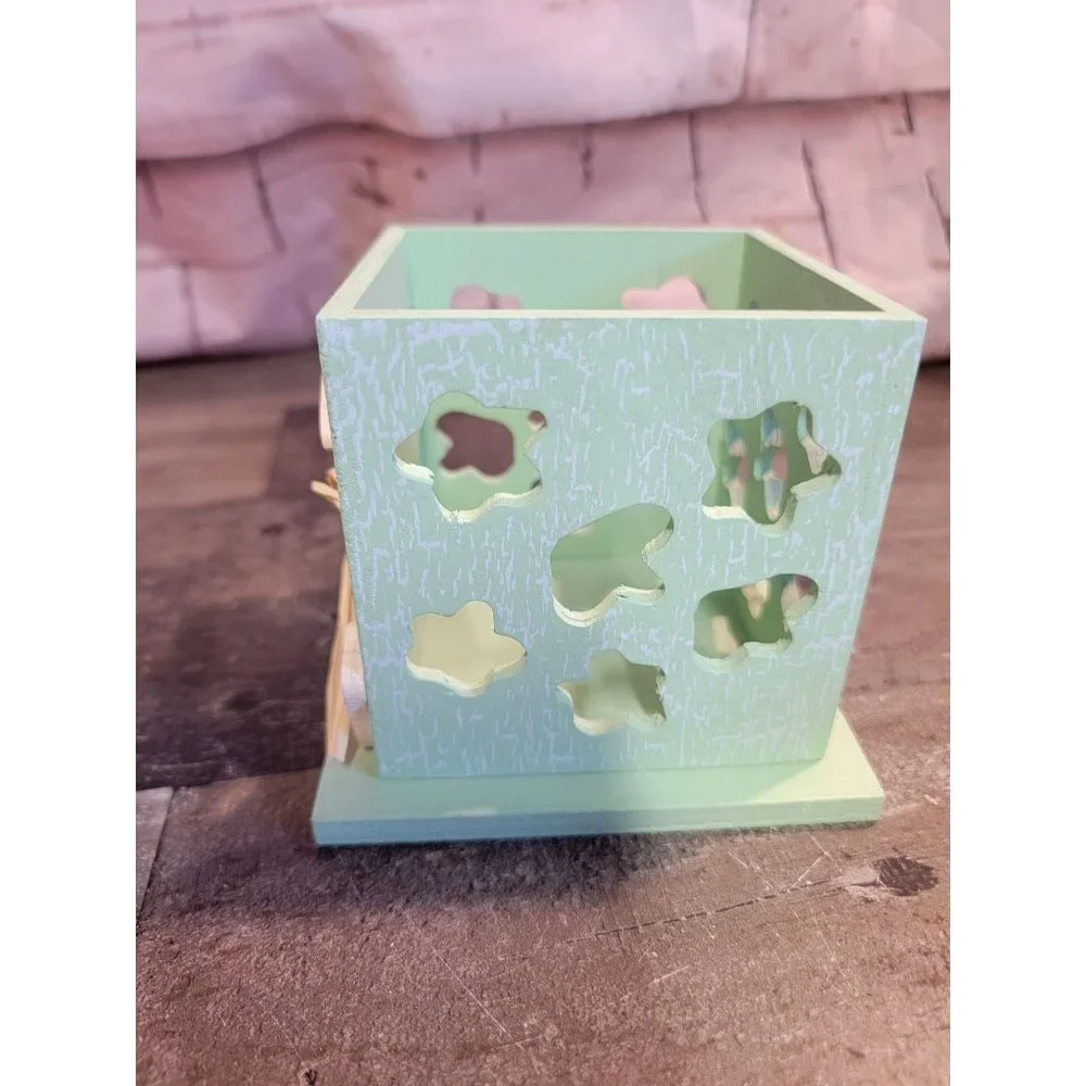 Wooden Green rabbit easter bunny‎ tea light box Decor spring